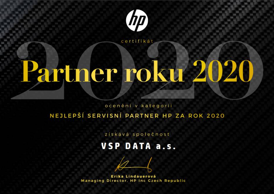 VSP DATA a.s. - nejlepší servisní partner HP pro rok 2020